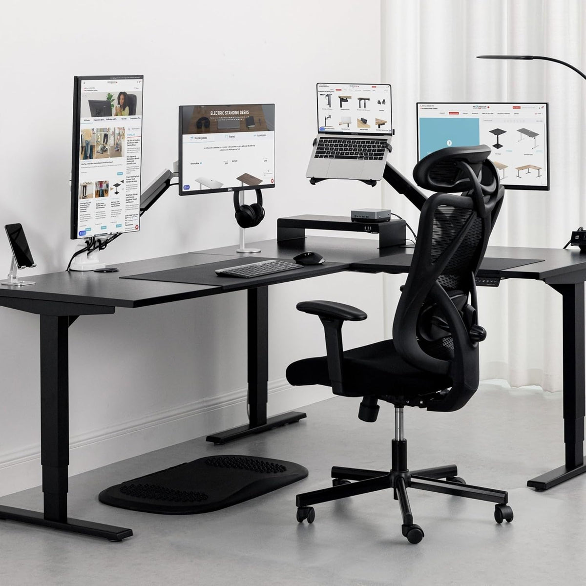 78" x 60" Electric Height Adjustable L Shaped Standing Desk with Black Frame, Light Walnut A2778
