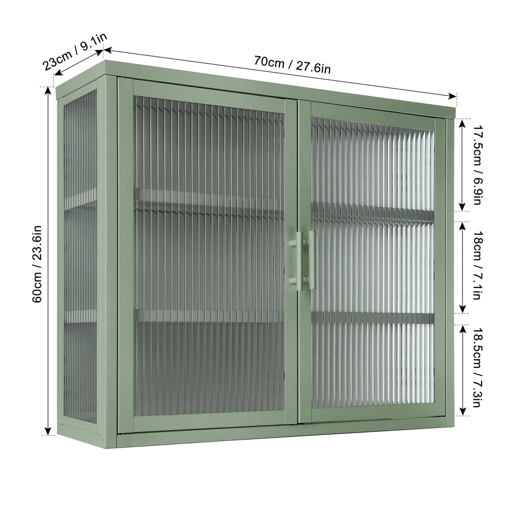 Mint Green Double Glass Door Wall Cabinet with Detachable Shelves T436356