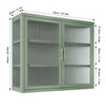 Mint Green Double Glass Door Wall Cabinet with Detachable Shelves T436356