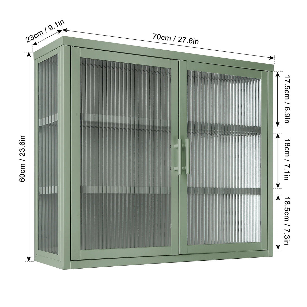 Mint Green Double Glass Door Wall Cabinet with Detachable Shelves T436356