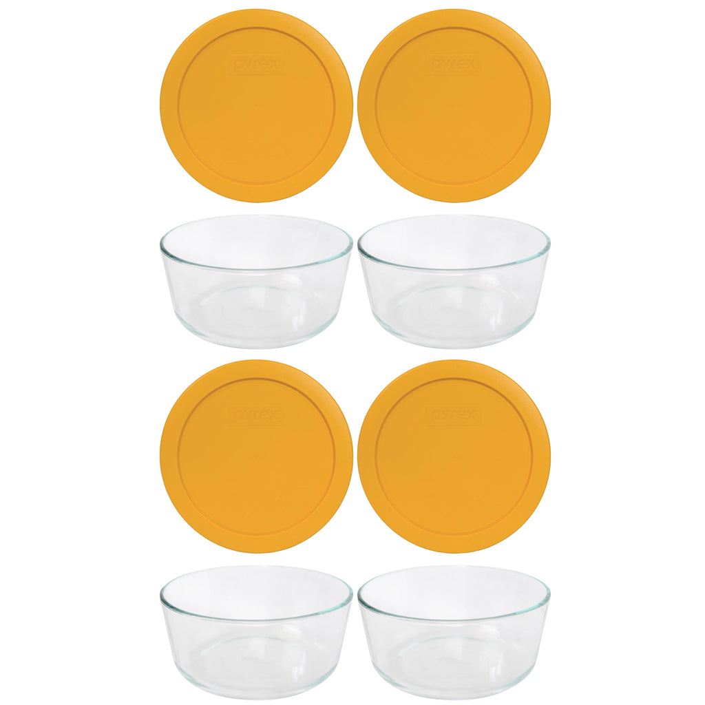 7-Cup Glass Bowl with Yellow Lid, 4 Pack X10047
