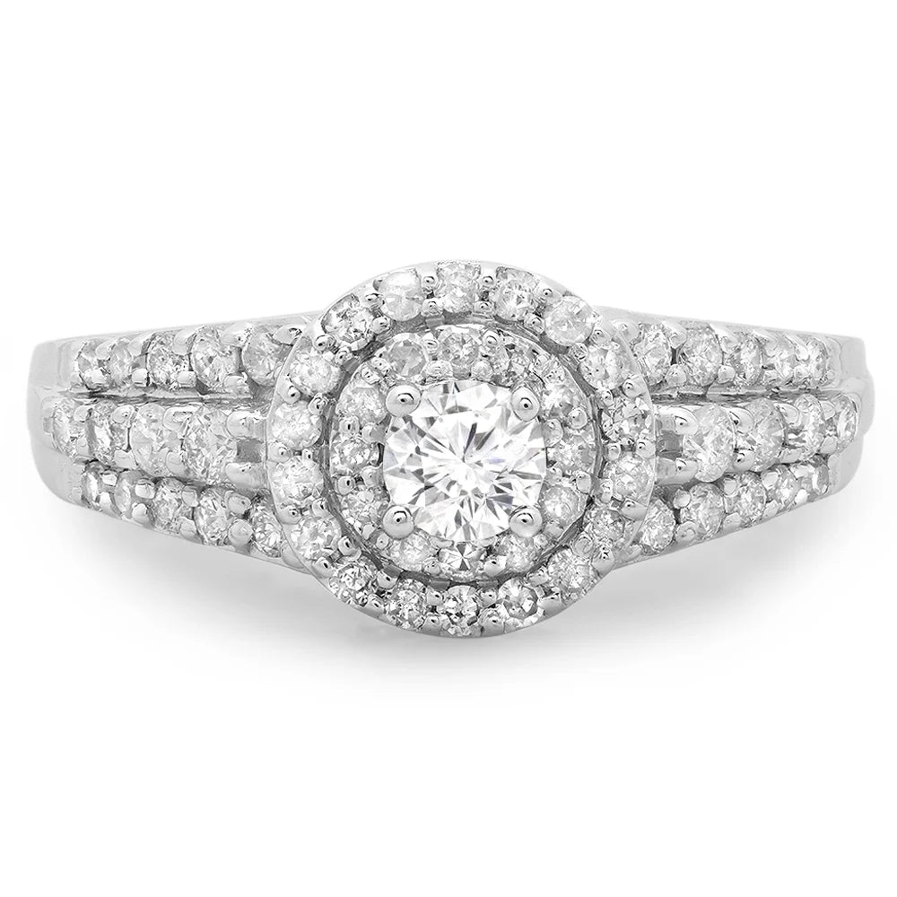 10K White Gold Diamond Halo Engagement Ring J924118