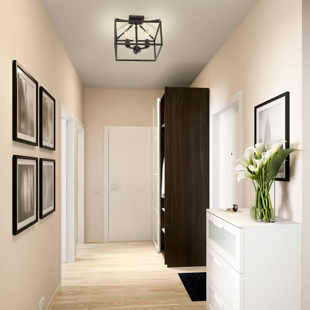 Black 3 Light Semi-Flush Mount E2250