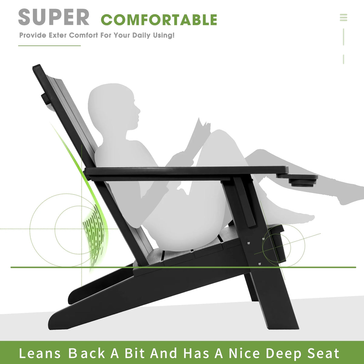 Black Plastic Adirondack Chair with Cup Holder P342149