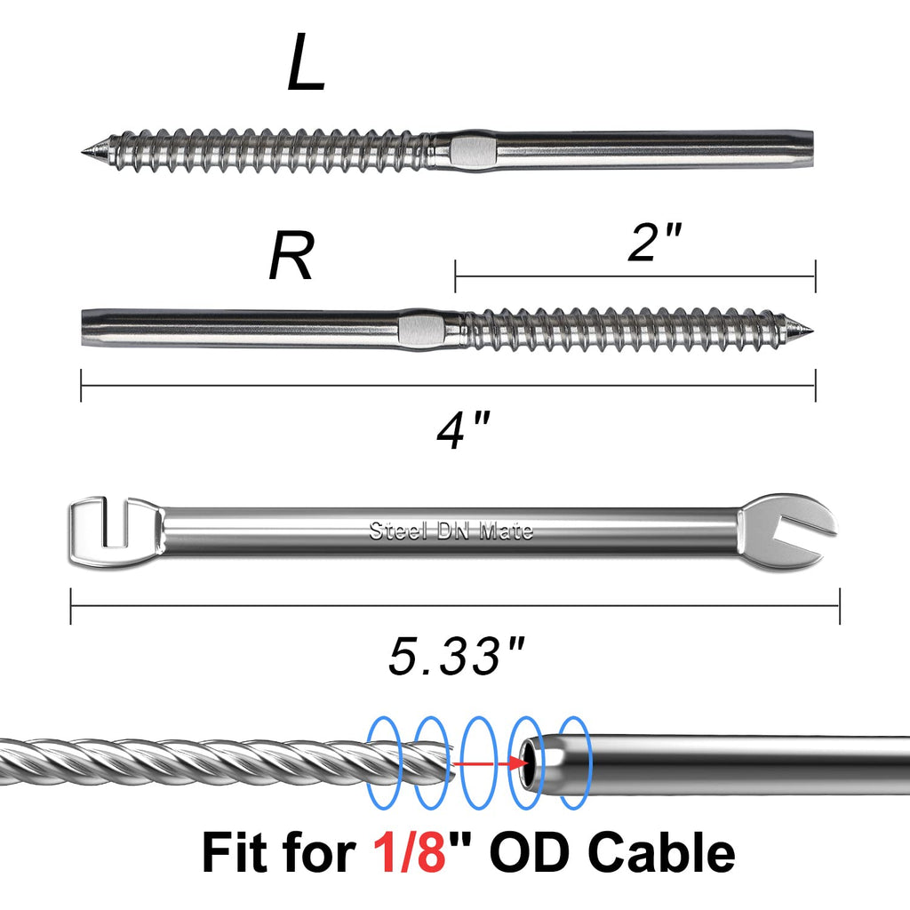 100 Packs T316 Stainless Steel Swage Lag Screws for Cable Railing Hardware T315955