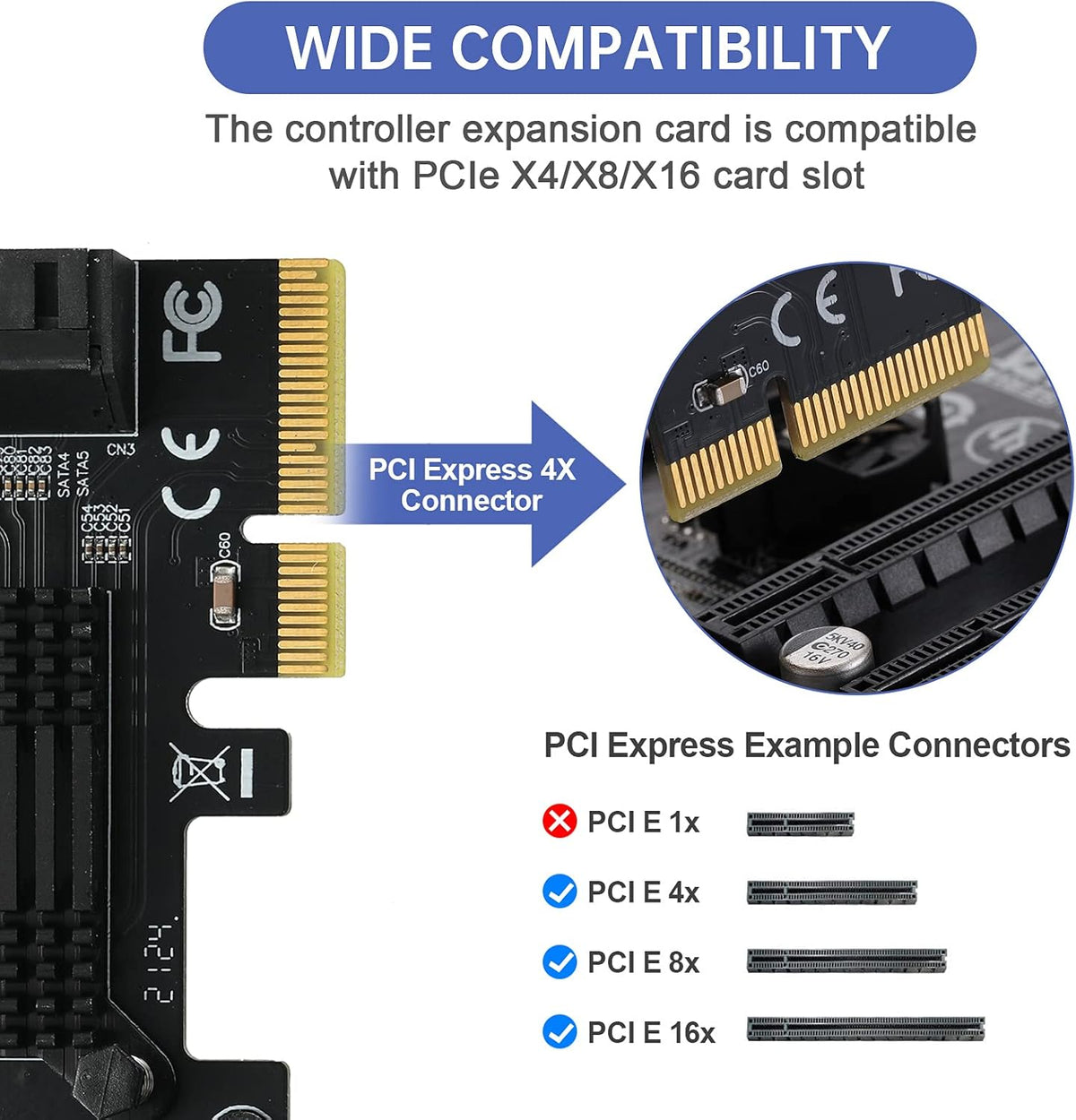 4X PCIE SATA Card 6 Ports with 6 SATA Cables F41668