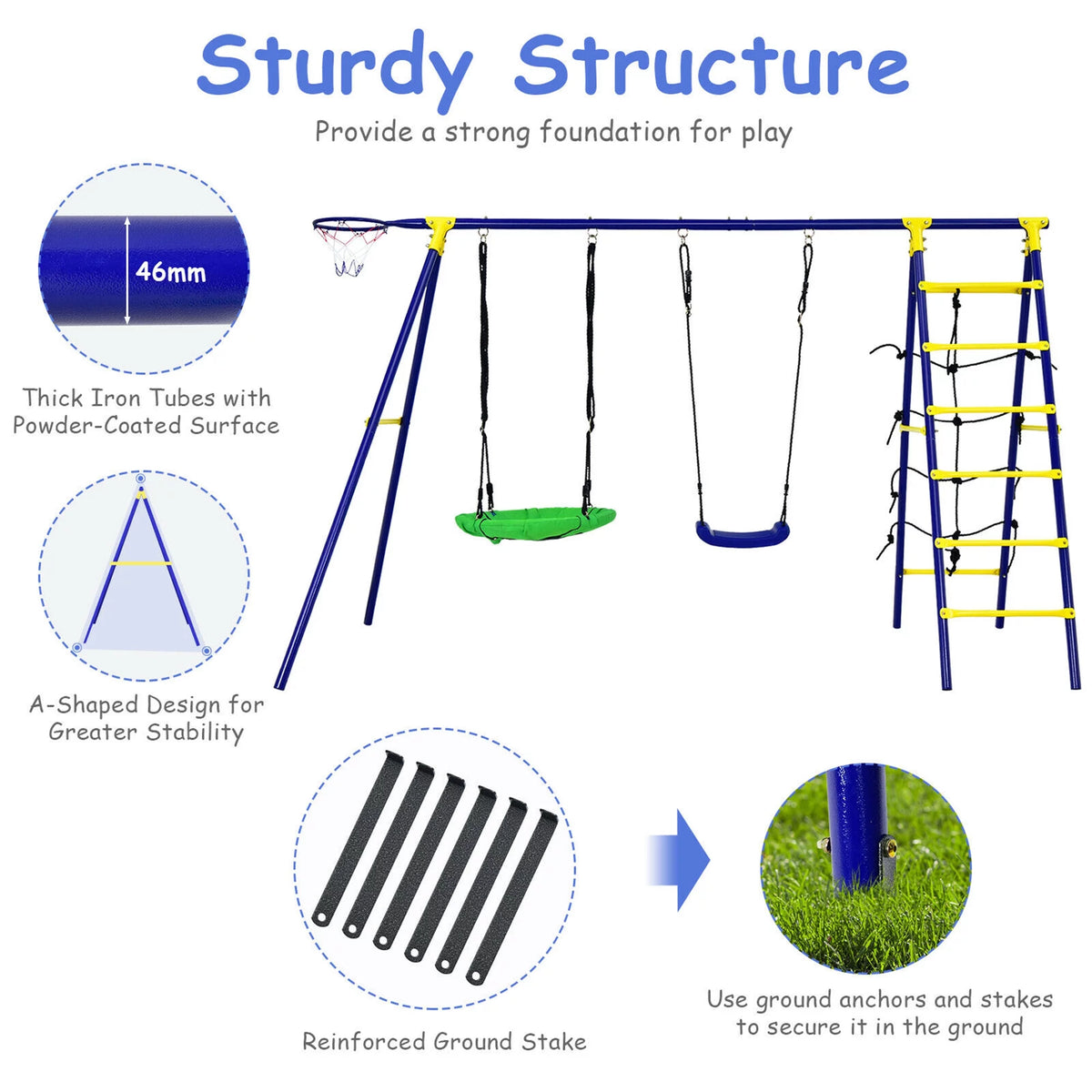 Kids Swing Set with Basketball Hoop & Climbing Ladder L56712