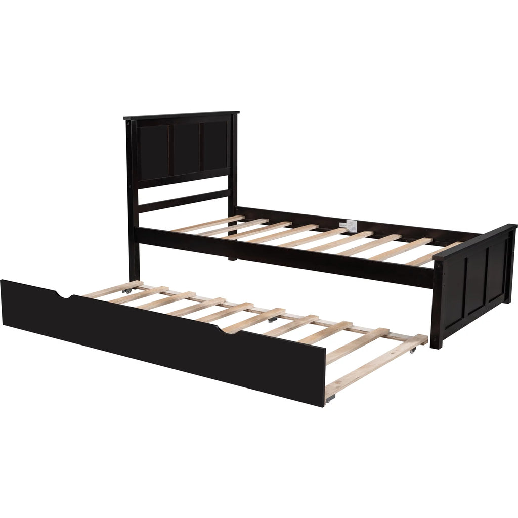Wood Twin Platform Bed with Headboard & Trundle G4130
