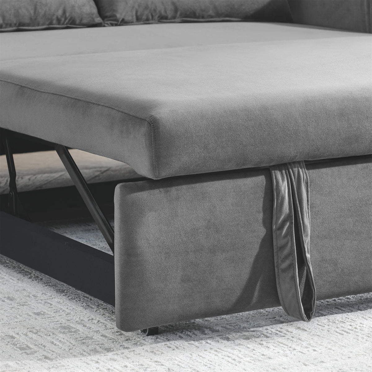 55" Velvet Pull Out Sofa Bed with 2 Pillows G90586