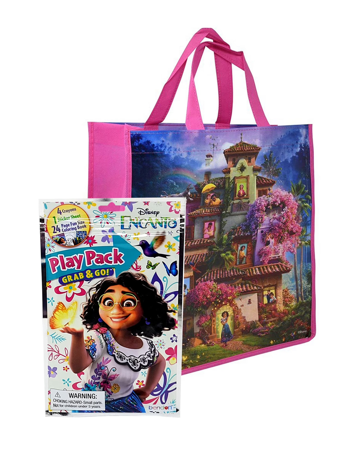 12" Purple Tote Bag with Disney Play Pack Stickers Crayons Set S889172