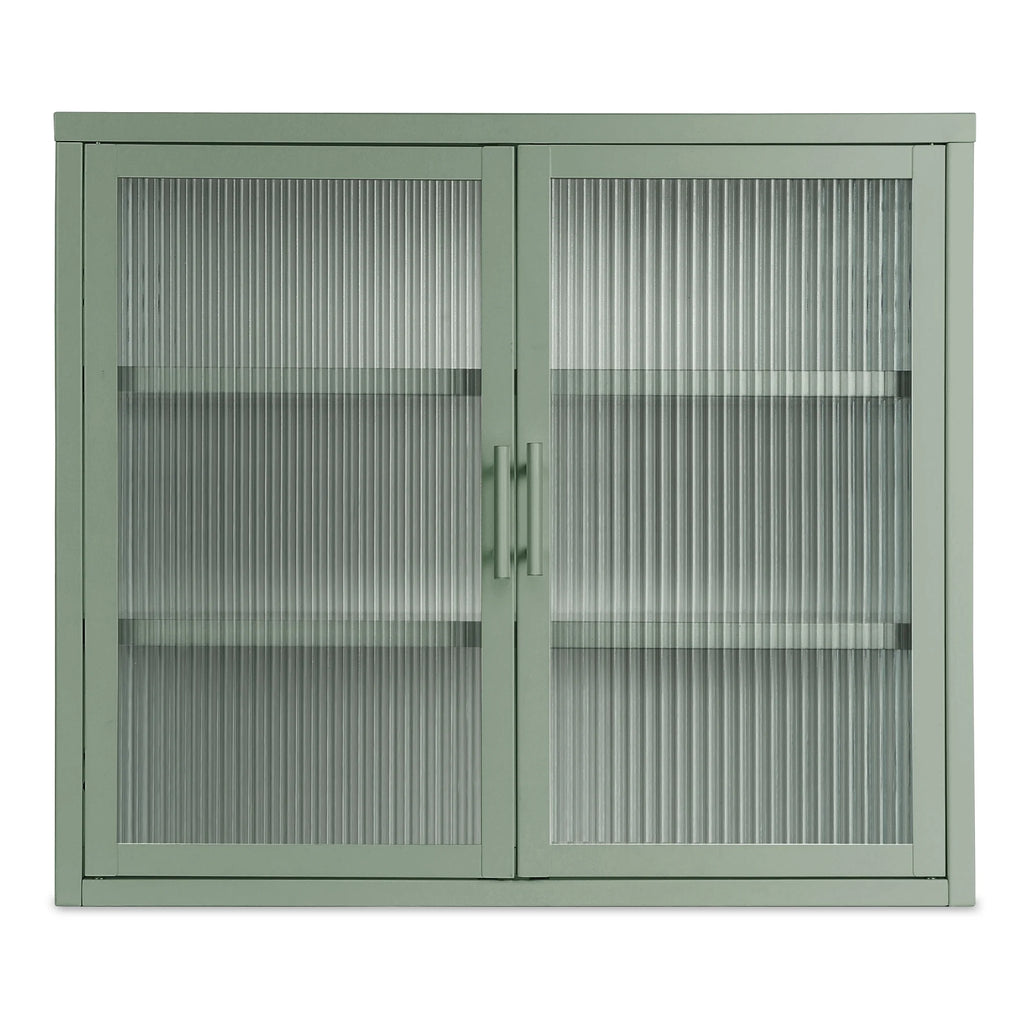 Mint Green Double Glass Door Wall Cabinet with Detachable Shelves T436356