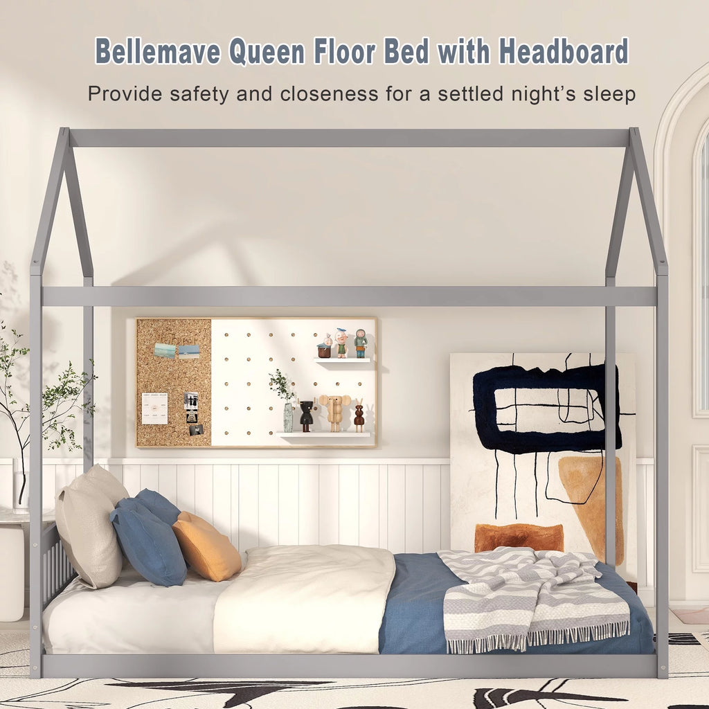 Queen Size Wood Floor Bed with Headboard D222503