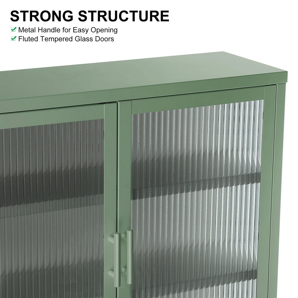 Mint Green Double Glass Door Wall Cabinet with Detachable Shelves T436356