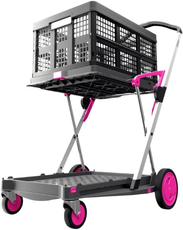 Collapsible Folding Trolley Cart with Storage Crate Red Z9798