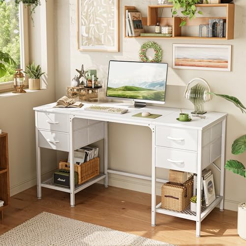 Rustic Brown 55 Inch Computer Desk with 4 Drawers and Mesh Shelf Y130