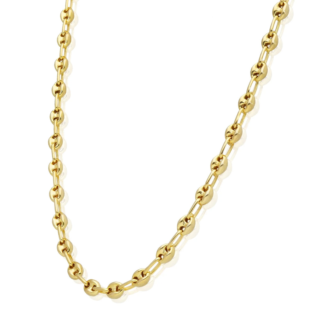 18K Yellow Gold Over Silver Puffed Anchor Chain Necklace 16"-24" X744960