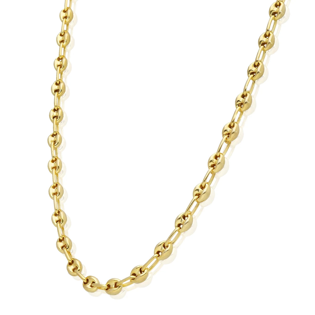 18K Yellow Gold Over Silver Puffed Anchor Chain Necklace 16"-24" X744960