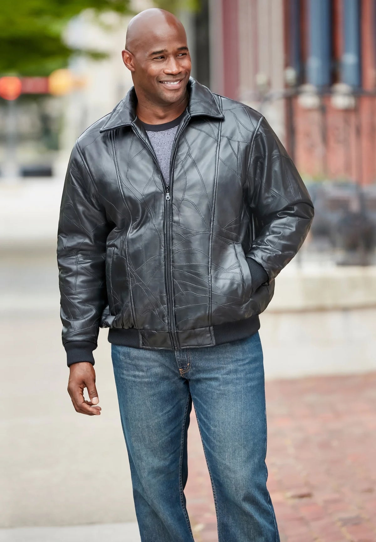 Embossed Leather Bomber Jacket S3133