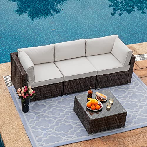 9 Piece Wicker Sectional Sofa with Propane Firepit Table P17913