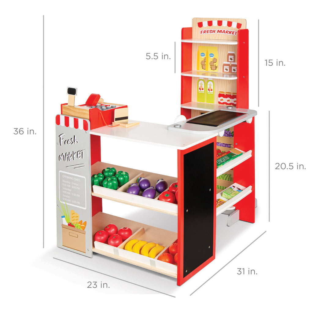 Pretend Play Grocery Store Supermarket Set with Working Conveyor, Cash Register, Play Food, Chalkboard G4732
