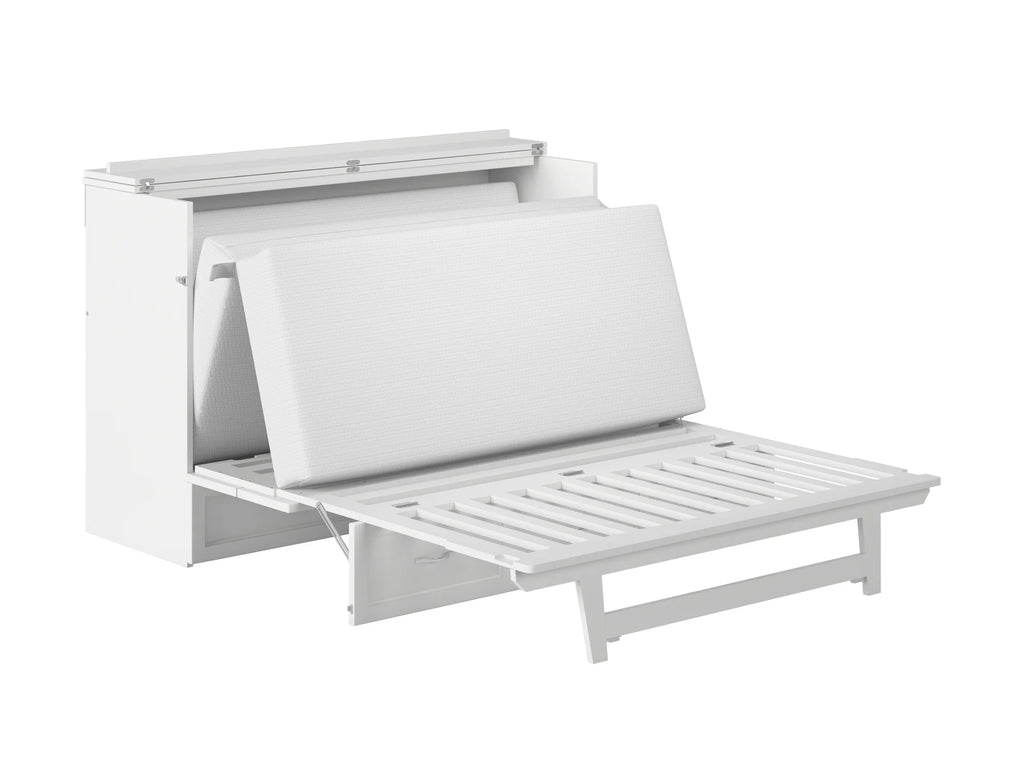 Queen Solid Wood Murphy Bed Chest with Mattress, Drawer & Charger, White Y60641