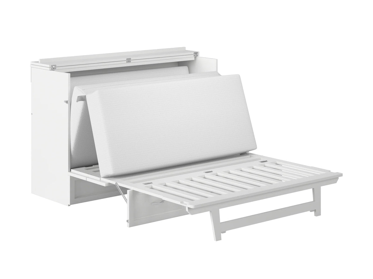Queen Solid Wood Murphy Bed Chest with Mattress, Drawer & Charger, White Y60641