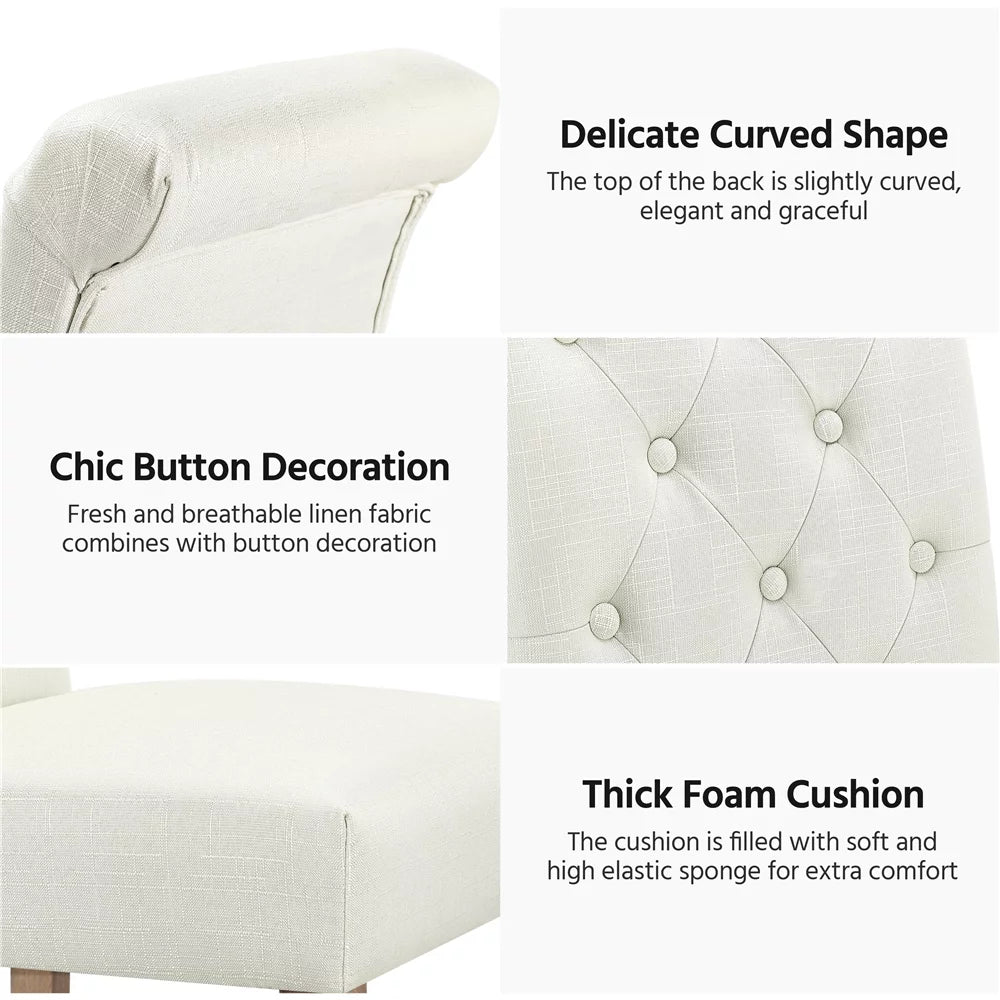 2pcs Beige Fabric Upholstered Tufted Dining Chairs L4443