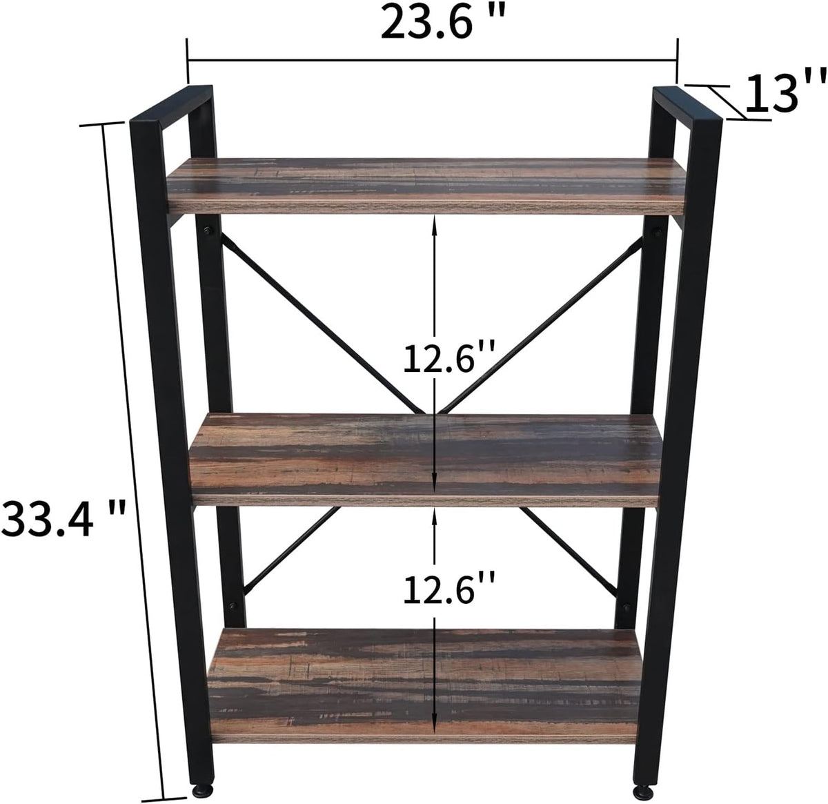 3 Tier Industrial Wood Bookshelf, Black/Brown I8028