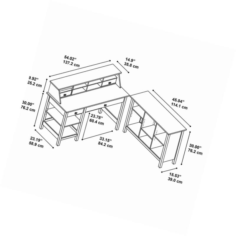 Pure White Computer Desk with Bookcase and Organizer L518230