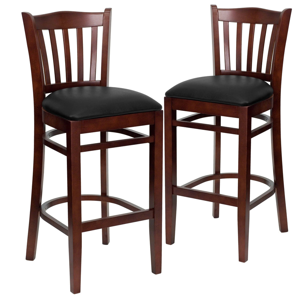 Mahogany Wood Vertical Slat Back Barstool E64199