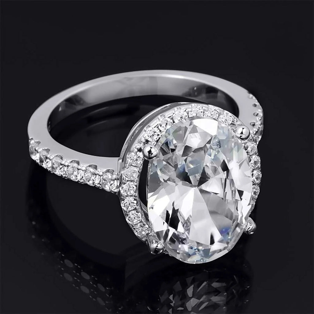 Oval Cut Halo Promise Engagement Ring Sterling Silver X98918