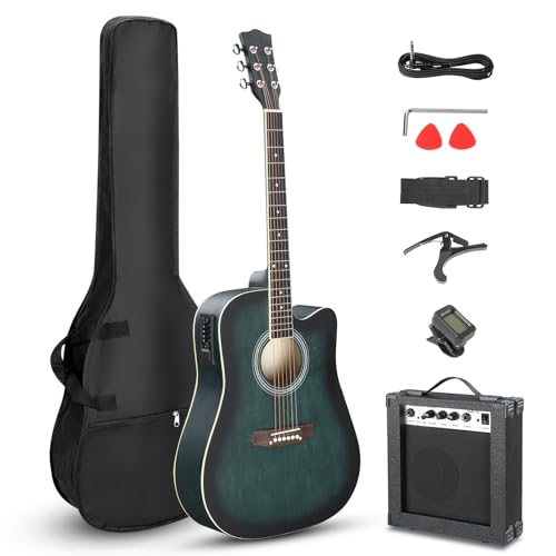 Black Full-Size Acoustic Electric Guitar with Amp J73797