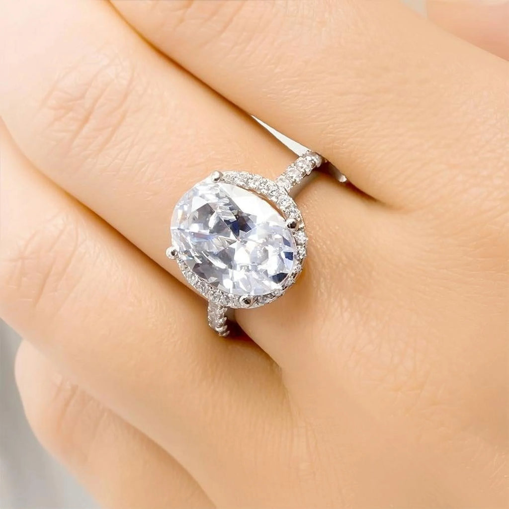 Oval Cut Halo Promise Engagement Ring Sterling Silver X98918