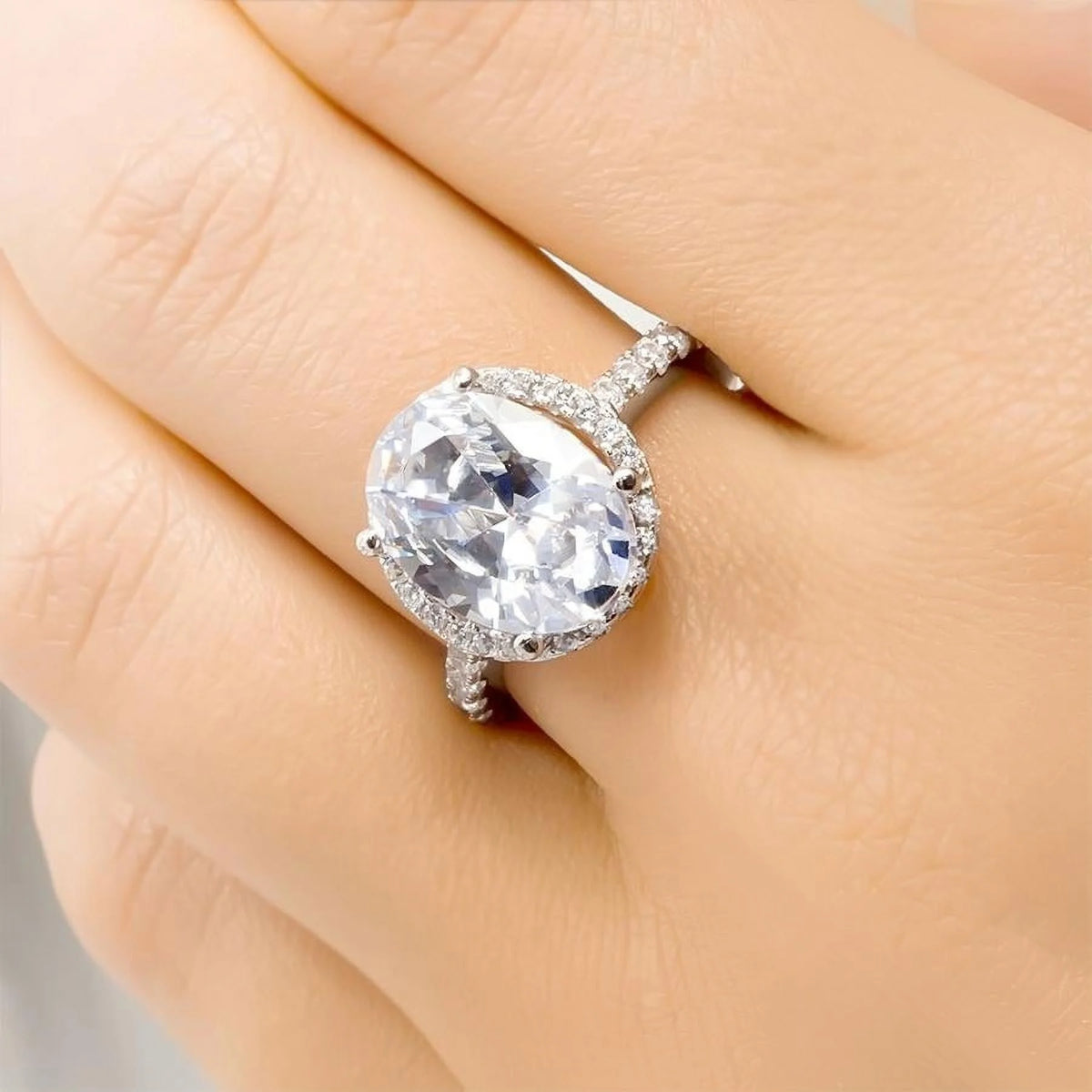 Oval Cut Halo Promise Engagement Ring Sterling Silver X98918