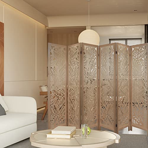 Light Brown 6 Panel Folding Wood Room Divider E322445