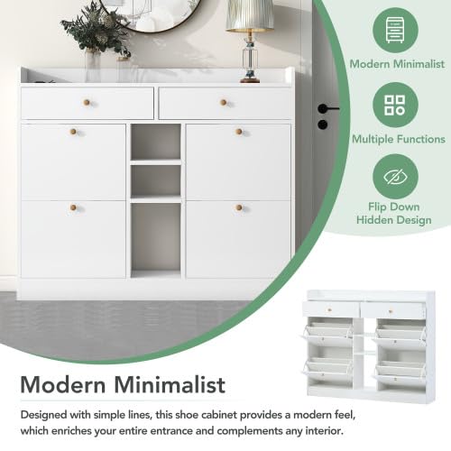 Black 4 Flip 2-Tier Storage Organizer with Drawers Shoe Rack M4072