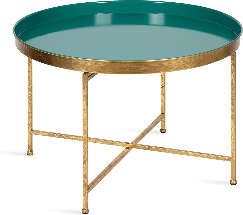 White and Gold Leaf Round Metal Coffee Table L6648