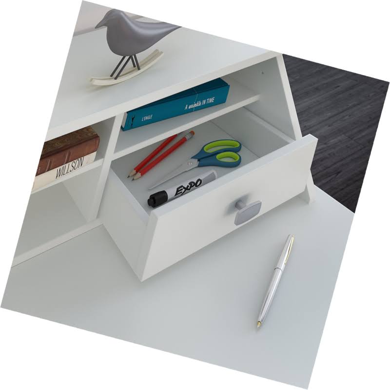 Pure White Computer Desk with Bookcase and Organizer L518230