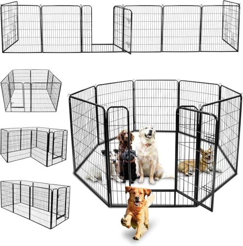 16 Panels 32 in Black Metal Pet Playpen E663318