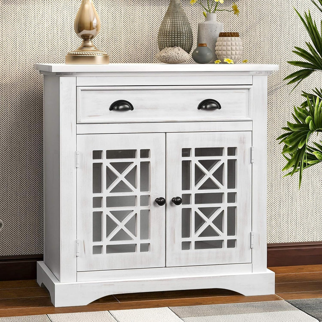 Dark Blue Wood Storage Cabinet with Doors and Drawer X13367