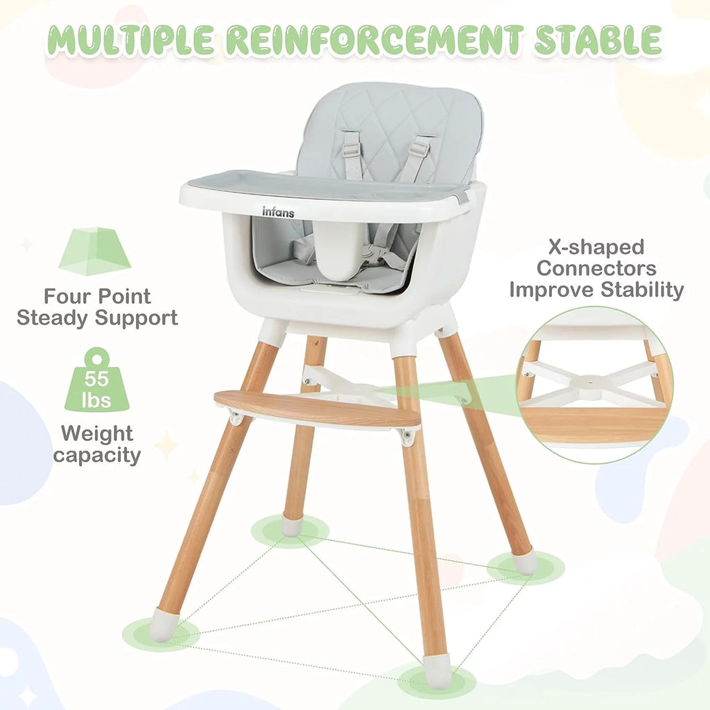 6 in 1 Convertible Wooden High Chair with Removable Tray J6305