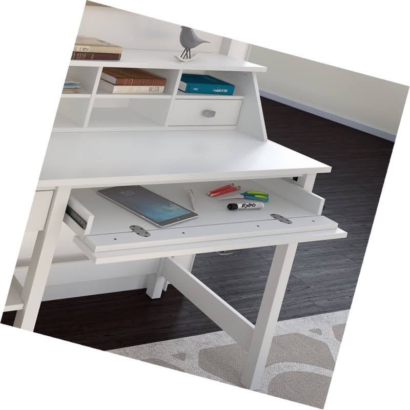 Pure White Computer Desk with Bookcase and Organizer L518230
