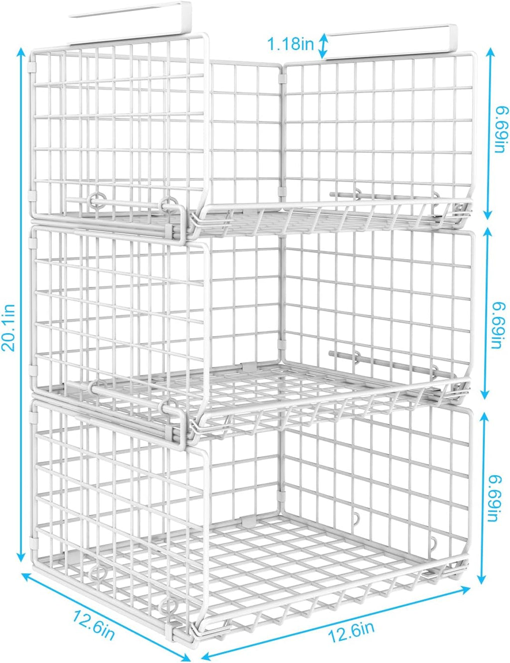 3-Tier Under Closet Shelf Basket Hanging Clothes Storage Organizer Metal Wire Rack with 2 hooks R3738