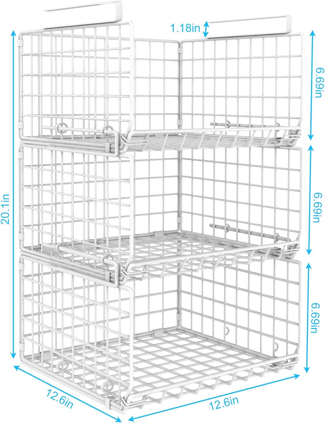 3-Tier Under Closet Shelf Basket Hanging Clothes Storage Organizer Metal Wire Rack with 2 hooks R3738