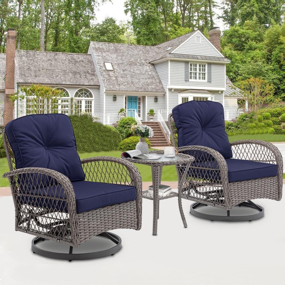 3 Piece Outdoor Bistro Swivel Chairs Set Khaki U637