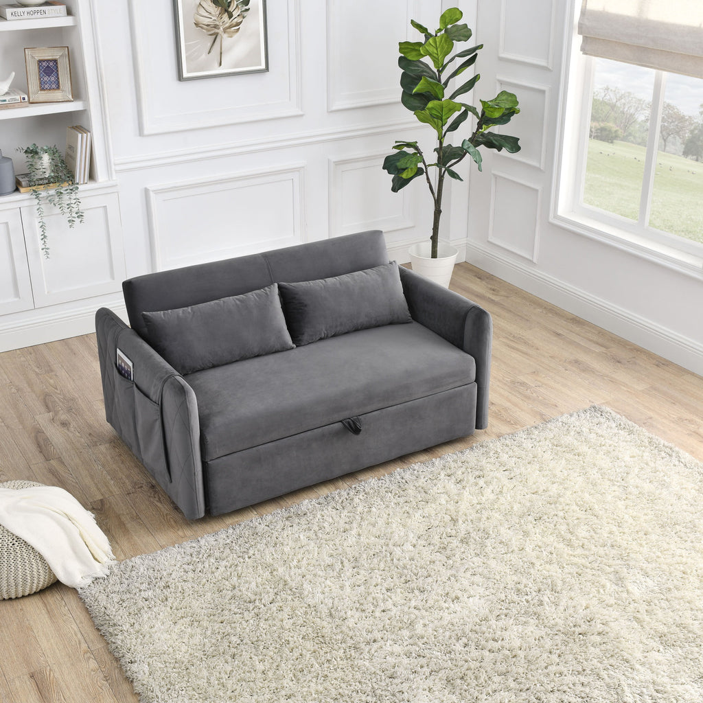 55" Velvet Pull Out Sofa Bed with 2 Pillows G90586
