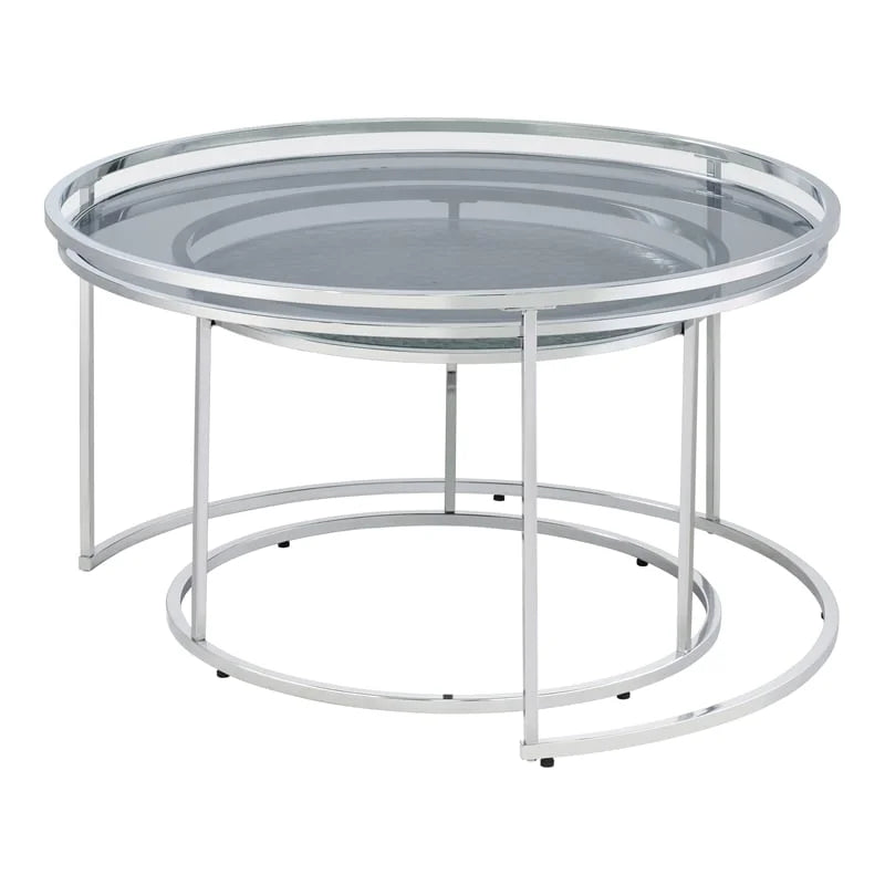 Metal Glass Top 2-Piece Nesting Tables Set in Gray F465