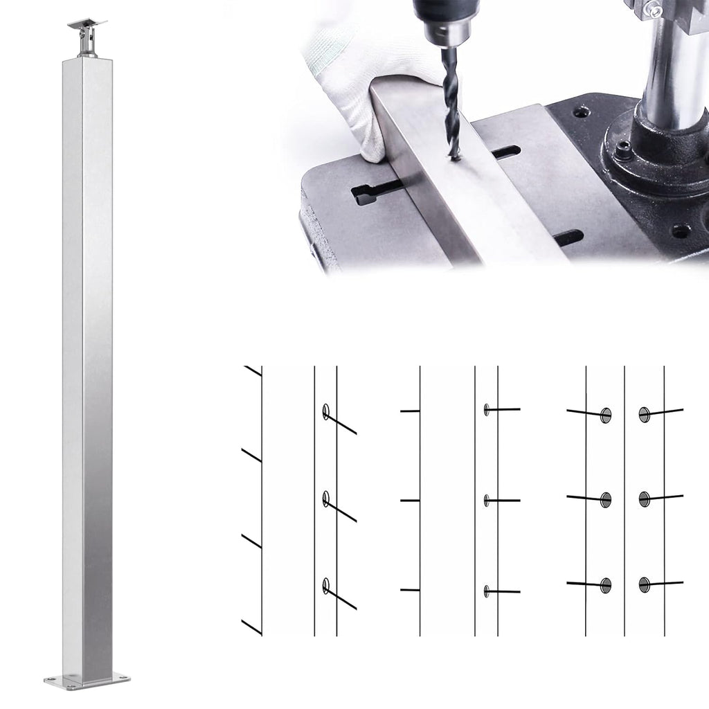 Square 36x2x2 Stainless Steel Brushed Cable Railing Post V699