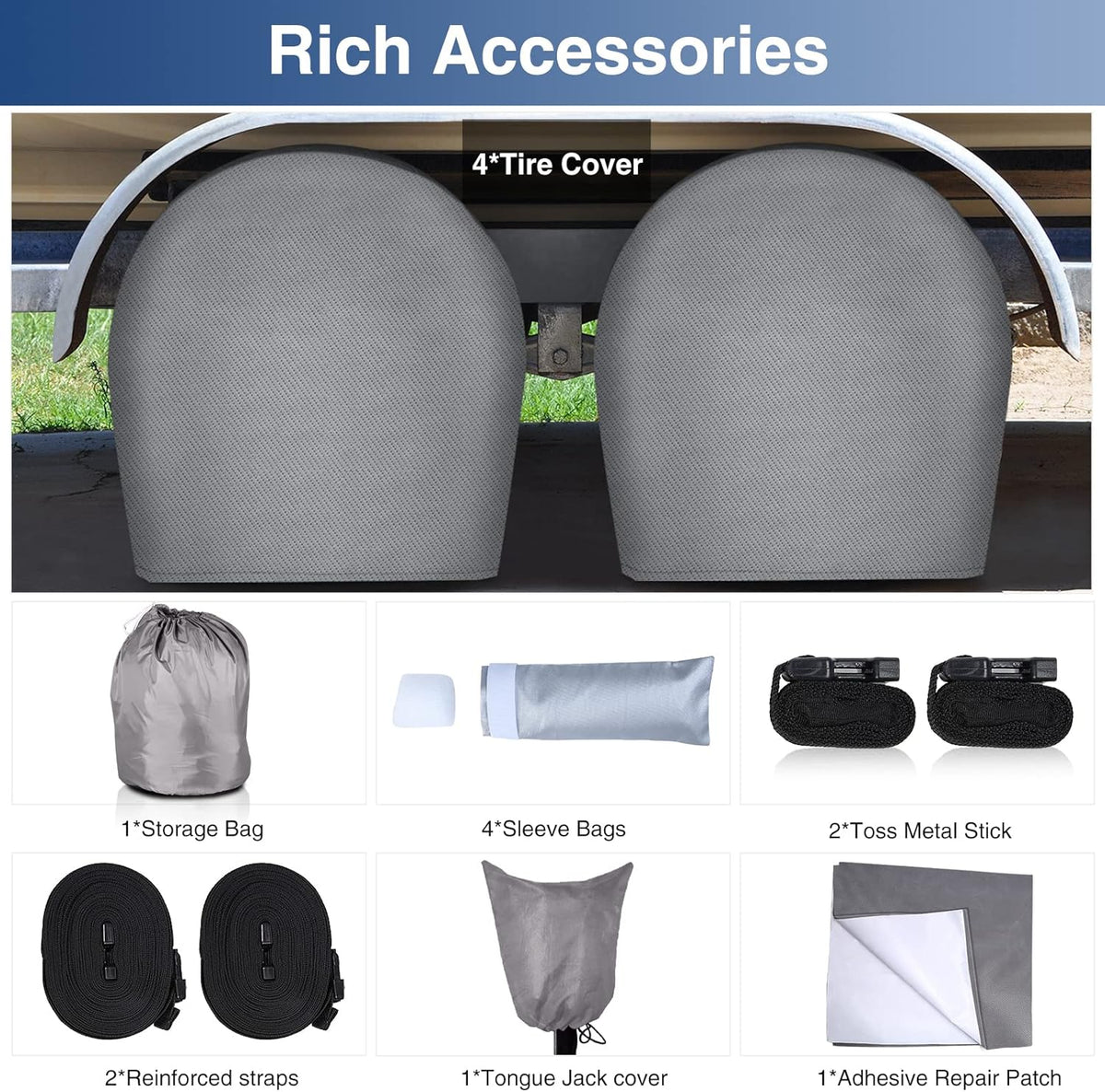 Waterproof 500D Travel Trailer Cover with 4 Tire Covers E405929