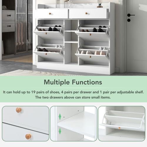 Black 4 Flip 2-Tier Storage Organizer with Drawers Shoe Rack M4072